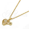 Oro Laminado Pendant Necklace, Gold Filled Style Elephant Design, with White Micro Pave, Polished, Golden Finish, 04.233.0006.18