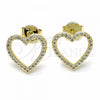 Oro Laminado Stud Earring, Gold Filled Style Heart Design, with White Micro Pave, Polished, Golden Finish, 02.94.0117