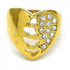 Oro Laminado Multi Stone Ring, Gold Filled Style Heart Design, with White Crystal, Polished, Golden Finish, 01.118.0039.06 (Size 6)