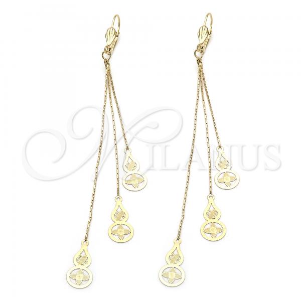 Oro Laminado Long Earring, Gold Filled Style Flower Design, Polished, Golden Finish, 02.63.0614