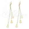 Oro Laminado Long Earring, Gold Filled Style Flower Design, Polished, Golden Finish, 02.63.0614
