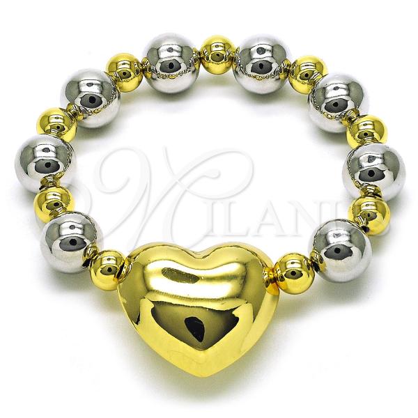 Oro Laminado Fancy Bracelet, Gold Filled Style Heart and Hollow Design, Polished, Two Tone, 03.341.0219.2.08