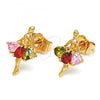 Oro Laminado Stud Earring, Gold Filled Style with Multicolor Cubic Zirconia, Polished, Golden Finish, 02.345.0003