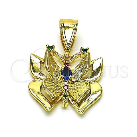 Oro Laminado Fancy Pendant, Gold Filled Style Butterfly Design, with Multicolor Cubic Zirconia, Polished, Golden Finish, 05.411.0033.1