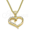 Oro Laminado Pendant Necklace, Gold Filled Style Heart Design, with White Micro Pave, Polished, Golden Finish, 04.342.0027.20