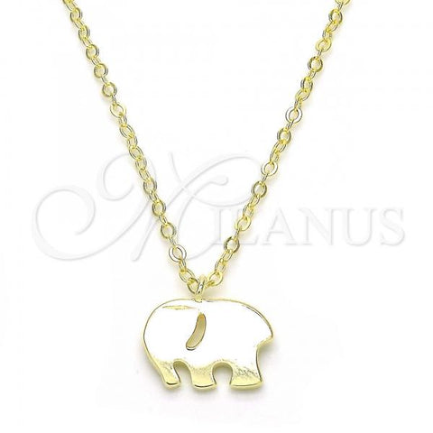 Sterling Silver Pendant Necklace, Elephant Design, Polished, Golden Finish, 04.337.0014.1.16