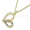 Oro Laminado Pendant Necklace, Gold Filled Style Heart Design, with Multicolor Micro Pave, Polished, Golden Finish, 04.156.0319.3.20