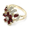 Oro Laminado Multi Stone Ring, Gold Filled Style Flower Design, with Ruby and White Cubic Zirconia, Polished, Golden Finish, 01.210.0092.1.07 (Size 7)