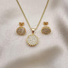 Oro Laminado Earring and Pendant Adult Set, Gold Filled Style with White Micro Pave, Polished, Golden Finish, 10.342.0105