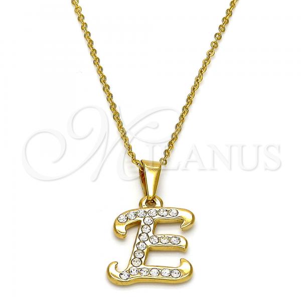 Stainless Steel Pendant Necklace, Initials and Rolo Design, with White Crystal, Polished, Golden Finish, 04.238.0004.18