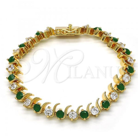 Oro Laminado Tennis Bracelet, Gold Filled Style with Green and White Cubic Zirconia, Polished, Golden Finish, 03.210.0077.2.08