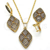 Oro Laminado Earring and Pendant Adult Set, Gold Filled Style with White Crystal, Polished, Golden Finish, 10.314.0005.1