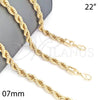 Oro Laminado Basic Necklace, Gold Filled Style Rope Design, Polished, Golden Finish, 04.213.0207.22