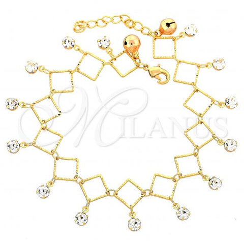 Oro Laminado Charm Bracelet, Gold Filled Style with White Cubic Zirconia, Polished, Golden Finish, 03.60.0064