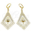 Oro Laminado Dangle Earring, Gold Filled Style Flower Design, with White Crystal, Polished, Golden Finish, 60.004