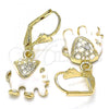 Oro Laminado Dangle Earring, Gold Filled Style Elephant Design, with White Crystal, White Enamel Finish, Golden Finish, 02.351.0058