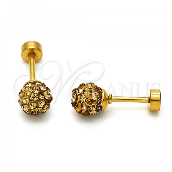 Stainless Steel Stud Earring, Ball Design, with Coffee Crystal, Polished, Golden Finish, 02.271.0010.10