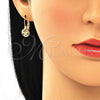 Oro Laminado Leverback Earring, Gold Filled Style Butterfly Design, with Garnet and White Micro Pave, Polished, Golden Finish, 02.210.0379.1