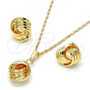 Oro Laminado Earring and Pendant Adult Set, Gold Filled Style Love Knot Design, Polished, Golden Finish, 10.63.0516