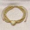 Oro Laminado Adjustable Bolo Bracelet, Gold Filled Style Heart and Ball Design, Matte Finish, Golden Finish, 03.341.0231.11