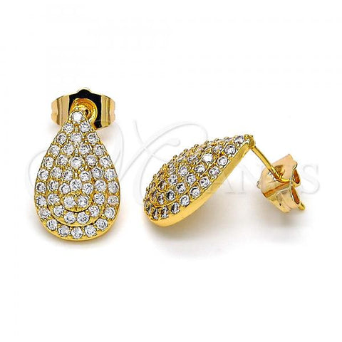 Oro Laminado Stud Earring, Gold Filled Style Teardrop Design, with White Cubic Zirconia, Polished, Golden Finish, 02.284.0005
