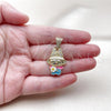 Oro Laminado Fancy Pendant, Gold Filled Style Flower Design, with White Cubic Zirconia, White Enamel Finish, Golden Finish, 05.284.0022