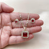 Oro Laminado Earring and Pendant Adult Set, Gold Filled Style Cluster Design, with White Micro Pave and Ruby Cubic Zirconia, Polished, Golden Finish, 10.196.0088.4