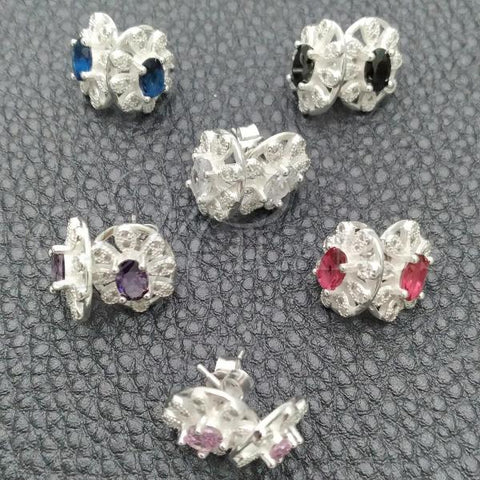 Sterling Silver Stud Earring, Flower Design, with White Cubic Zirconia, Polished, Silver Finish, 02.398.0013