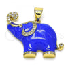 Oro Laminado Fancy Pendant, Gold Filled Style Elephant Design, with White Micro Pave, Blue Enamel Finish, Golden Finish, 05.362.0003.2