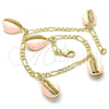 Oro Laminado Charm Anklet , Gold Filled Style Pink Enamel Finish, Golden Finish, 03.63.2093.1.10