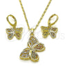 Oro Laminado Earring and Pendant Adult Set, Gold Filled Style Butterfly Design, with Multicolor Micro Pave, Polished, Golden Finish, 10.196.0133.1