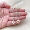 Oro Laminado Long Earring, Gold Filled Style Heart Design, with White Cubic Zirconia, Golden Finish, 5.071.001