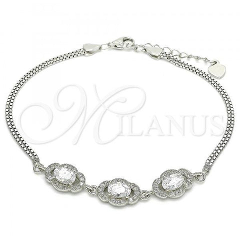 Sterling Silver Fancy Bracelet, with White Cubic Zirconia and White Micro Pave, Polished, Rhodium Finish, 03.286.0020.07