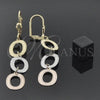 Oro Laminado Long Earring, Gold Filled Style Diamond Cutting Finish, Tricolor, 5.104.007