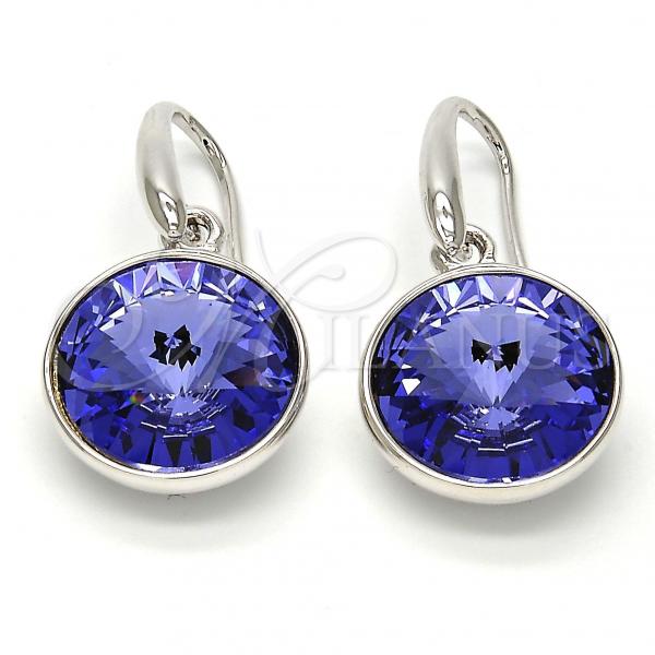 Rhodium Plated Dangle Earring, with Tanzanite Swarovski Crystals, Polished, Rhodium Finish, 02.239.0001.7