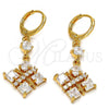 Oro Laminado Long Earring, Gold Filled Style with White Cubic Zirconia, Polished, Golden Finish, 02.217.0060