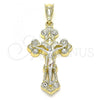 Oro Laminado Religious Pendant, Gold Filled Style Crucifix Design, with White Crystal, Polished, Tricolor, 05.351.0026.1