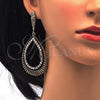 Oro Laminado Long Earring, Gold Filled Style Teardrop Design, with Black Crystal, Black Enamel Finish, Golden Finish, 02.268.0038