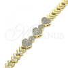 Oro Laminado Fancy Bracelet, Gold Filled Style Heart Design, with White Micro Pave, Polished, Golden Finish, 03.283.0066.07