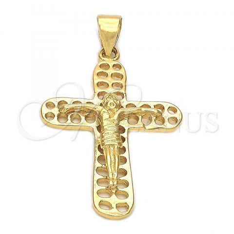 Oro Laminado Religious Pendant, Gold Filled Style Crucifix Design, Polished, Golden Finish, 5.188.011