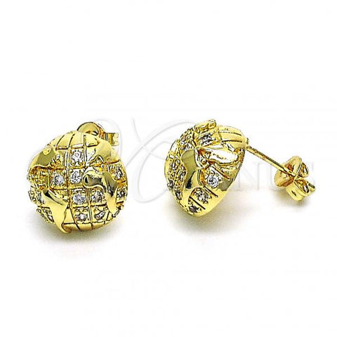 Oro Laminado Stud Earring, Gold Filled Style with White Micro Pave, Polished, Golden Finish, 02.193.0010