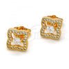 Oro Laminado Stud Earring, Gold Filled Style with White Cubic Zirconia and White Micro Pave, Polished, Golden Finish, 02.282.0006