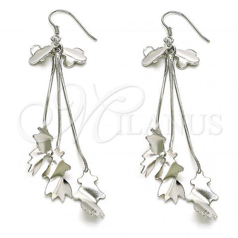 Sterling Silver Long Earring, Leaf Design, Polished, Rhodium Finish, 02.183.0006