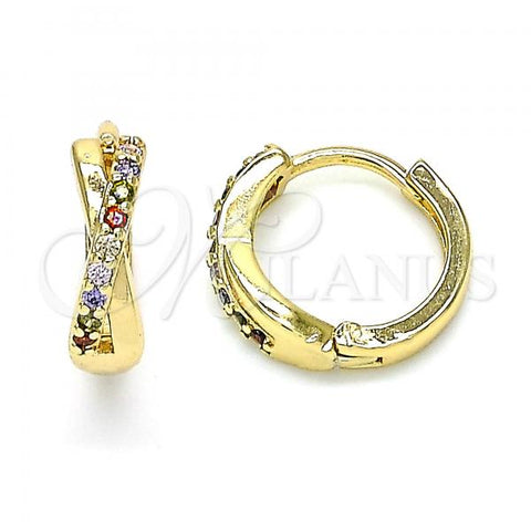 Oro Laminado Huggie Hoop, Gold Filled Style with Multicolor Micro Pave, Polished, Golden Finish, 02.284.0036.12