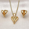 Oro Laminado Earring and Pendant Adult Set, Gold Filled Style Heart Design, Polished, Golden Finish, 10.342.0197