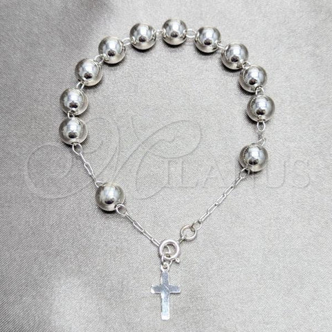 Sterling Silver Bracelet Rosary, Cross and Ball Design, Polished, Silver Finish, 09.392.0004.07