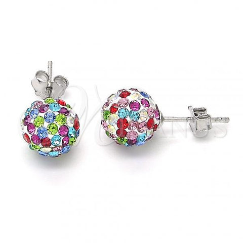 Sterling Silver Stud Earring, with Multicolor Crystal, Polished, Rhodium Finish, 02.332.0042.10