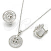 Sterling Silver Earring and Pendant Adult Set, Flower Design, with White Cubic Zirconia and White Crystal, Polished, Rhodium Finish, 10.175.0042