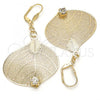 Oro Laminado Dangle Earring, Gold Filled Style Leaf and Filigree Design, with White Crystal, Polished, Golden Finish, 80.004