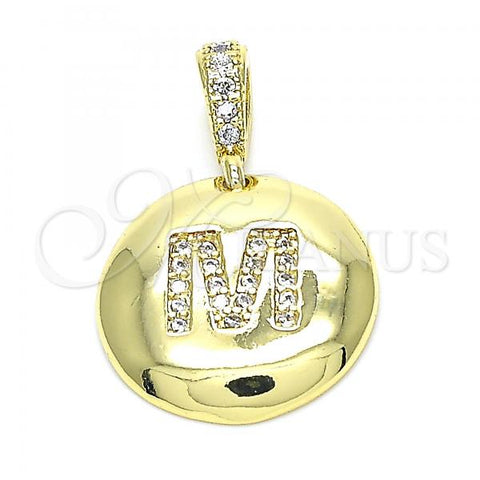 Oro Laminado Fancy Pendant, Gold Filled Style Initials Design, with White Cubic Zirconia, Polished, Golden Finish, 05.341.0020